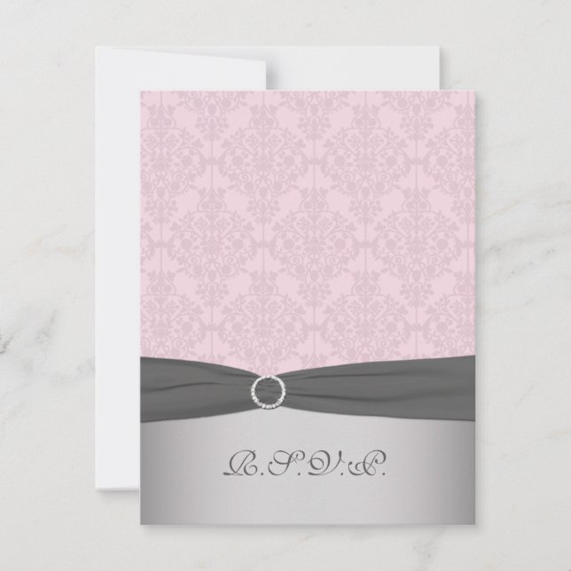 DRUCKTE RIBBON-Graue, rosa Damaskus-RSVP-Karte RSVP Karte (Vorderseite)