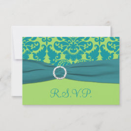 DRUCKTE RIBBON-Green, Türkis Damaskus-Antwortkarte RSVP Karte