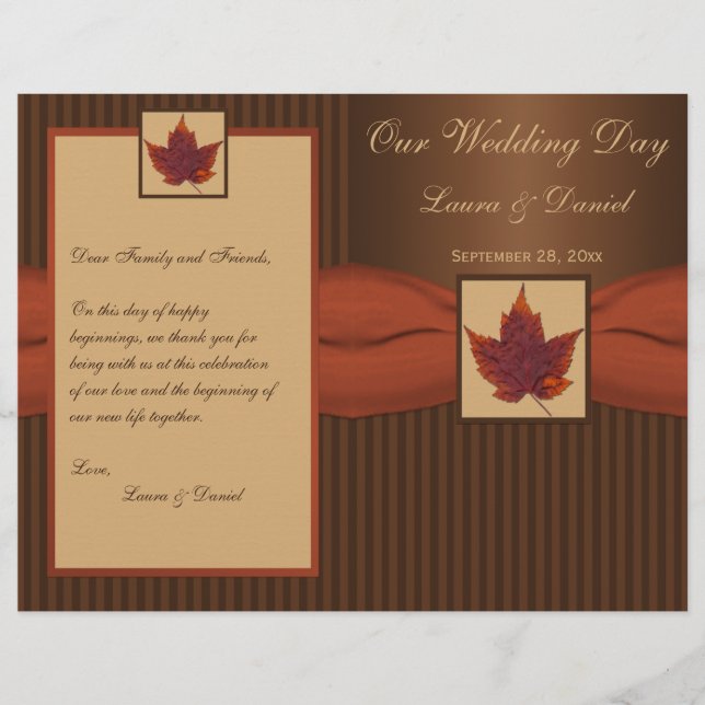 DRUCKTE RIBBON Herbstleaf, Stripe Wedding Programm (Vorderseite)