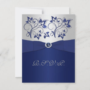DRUCKTE RIBBON Navy, Silver Floral RSVP Card