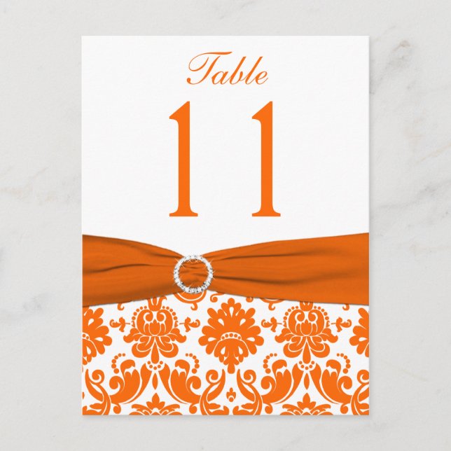 DRUCKTE RIBBON Orange Damask Tischnummer Postkarte (Vorderseite)