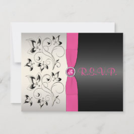 DRUCKTE RIBBON Pink Black Silver Floral Repcard RSVP Karte