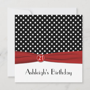 DRUCKTE RIBBON Red Black Polka Dots 21. Geburtstag Einladung