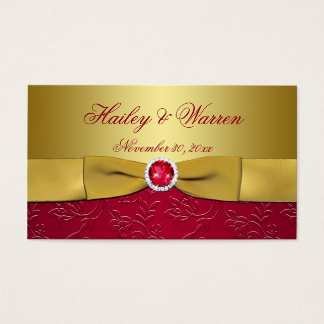 DRUCKTE RIBBON Rot, Gold Floral Gefallen Tag (Vorderseite)
