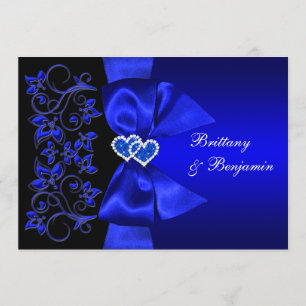 DRUCKTES RIBBON Blau, Schwarzer Floral Hochzeitsem Einladung