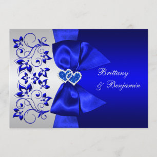 DRUCKTES RIBBON Blau, Silver Floral Wedite Einladung