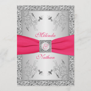 DRUCKTES RIBBON Hot Pink, Silber Wedding Einladung