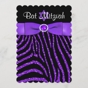 DRUCKTES RIBBON Zebra Glitzer Bat Mitzvah Einladun Einladung