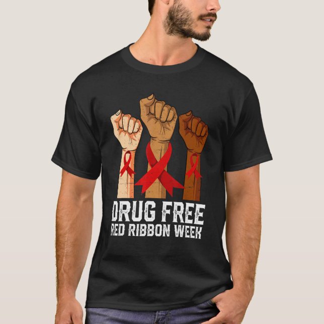 Drug Free Red Ribbon Week Awareness Hand We Wear R T-Shirt (Vorderseite)