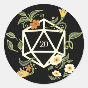 Druid D20 Würfel Pflanze und Blume Runder Aufkleber