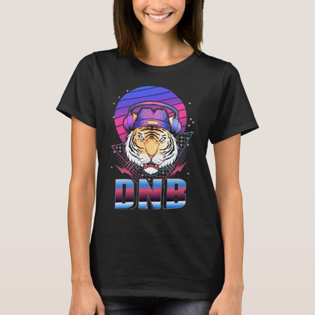 Drum and Bass Tiger Electronic Music Vaporwave T-Shirt (Vorderseite)