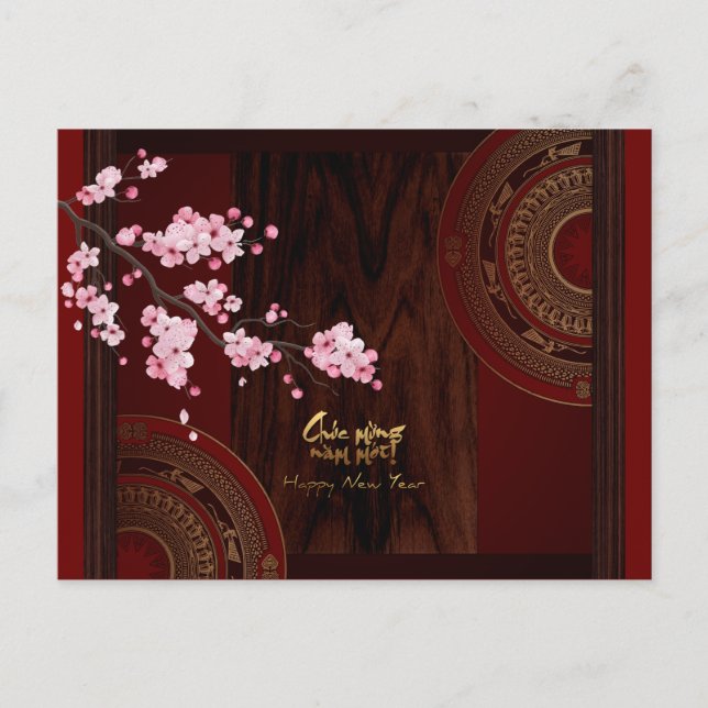 Drum Blossom Tet Hoa Anh Dao Vietnamese Jahr-Karte Einladungspostkarte (Vorderseite)