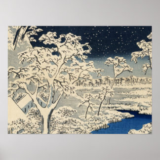 Drum Bridge bei Meguro, von Ando Hiroshige Poster