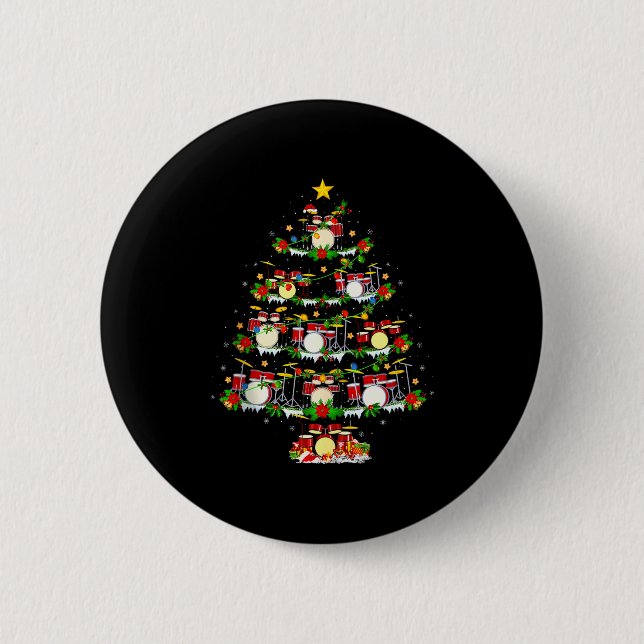 Drum Christmas Tree Lights Drum Music Lover Drumme Button (Vorderseite)