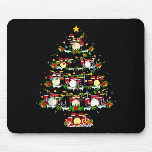 Drum Christmas Tree Lights Drum Music Lover Drumme Mousepad (Vorne)