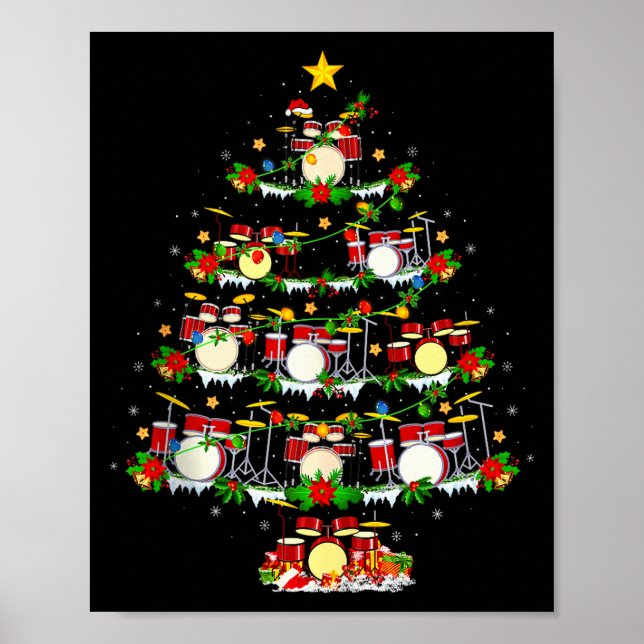 Drum Christmas Tree Lights Drum Music Lover Drumme Poster (Vorne)