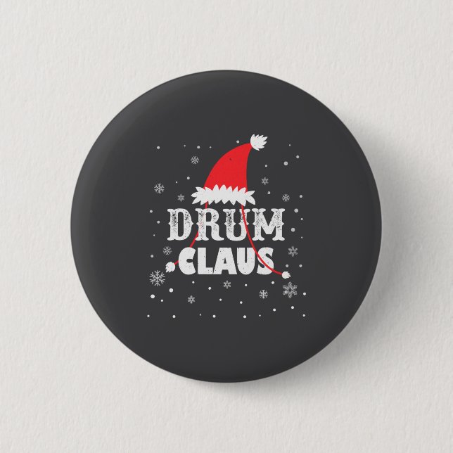 Drum Claus Santa Christmas Drummer Long Sleeve  Button (Vorderseite)