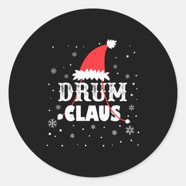Drum Claus Santa Christmas Drummer Long Sleeve  Runder Aufkleber (Vorderseite)