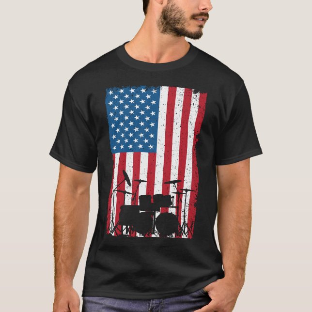 Drum Kit American Flag 4. Juli T-Shirt (Vorderseite)