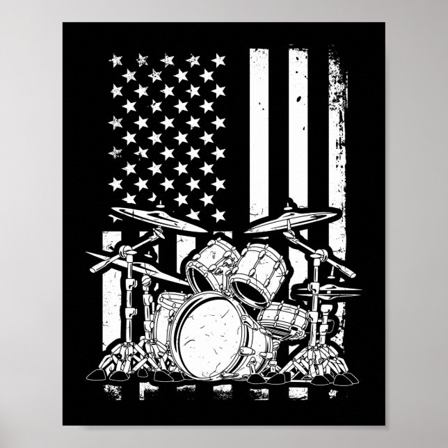 Drum Kit American Flag Drummer Musiker Poster (Vorne)