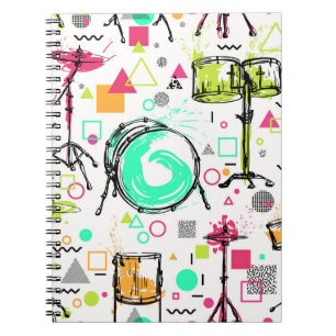 Drum Kit: Das Retro der Wasserfarben-Memphis. Notizblock