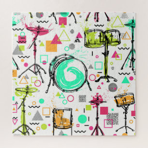 Drum Kit: Das Retro der Wasserfarben-Memphis. Puzzle