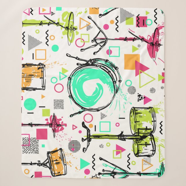 Drum Kit: Das Retro der Wasserfarben-Memphis. Sherpadecke (Vorderseite)