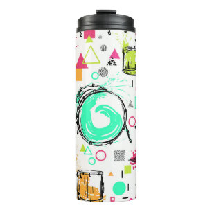 Drum Kit: Das Retro der Wasserfarben-Memphis. Thermosbecher