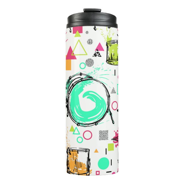 Drum Kit: Das Retro der Wasserfarben-Memphis. Thermosbecher (Vorderseite)