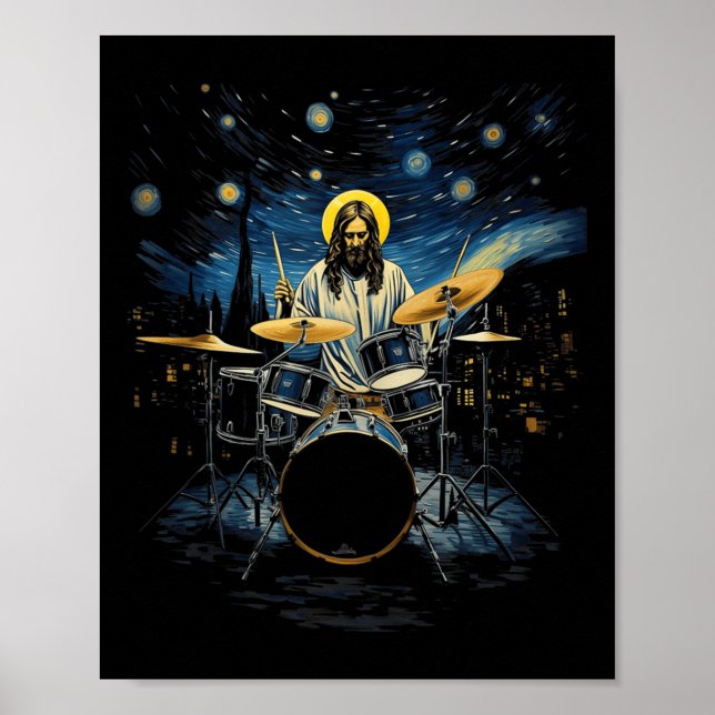Drum Kit Percussionist Drummer Van Gogh Jesus Play Poster (Vorne)