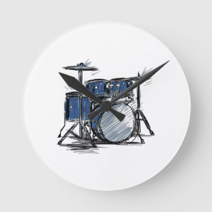 Drum Kit Sketch Music Runde Wanduhr