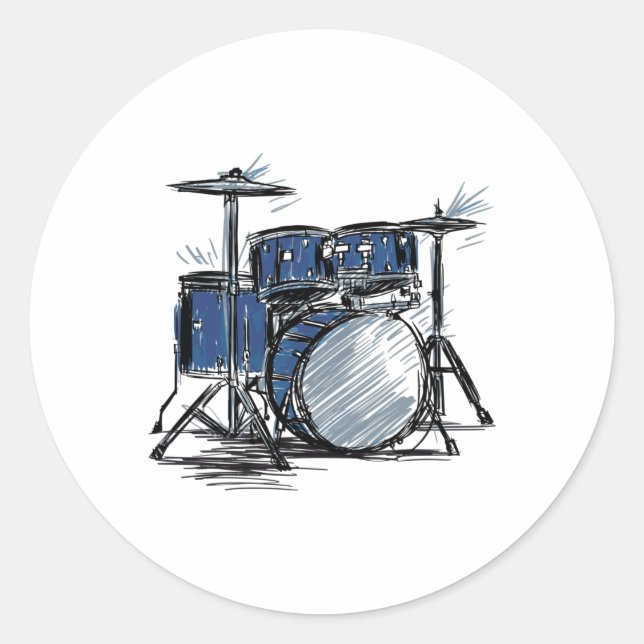 Drum Kit Sketch Music Runder Aufkleber (Vorderseite)