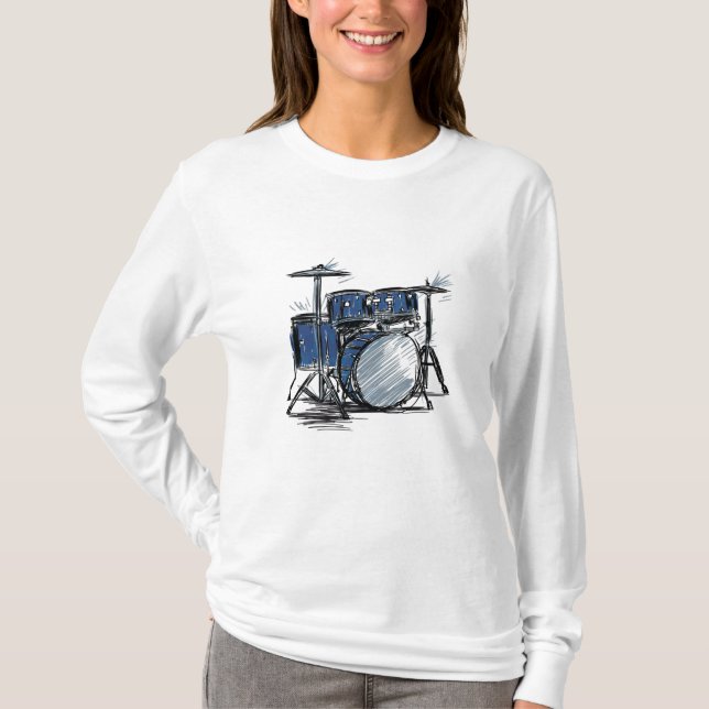 Drum Kit Sketch Music T-Shirt (Vorderseite)