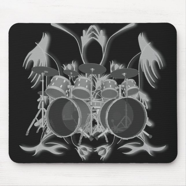 Drum Kit & Tribal Artwork (b & w) - Mousepad (Vorne)
