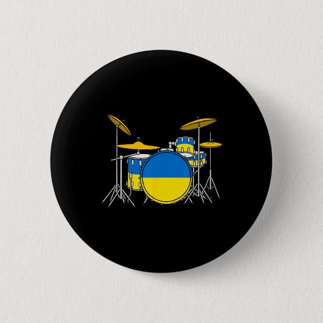 Drum Kit Ukrainian Flag Ukraine Drummer Musician  Button (Vorderseite)