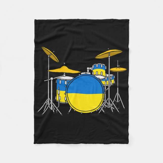 Drum Kit Ukrainian Flag Ukraine Drummer Musician  Fleecedecke (Vorderseite)