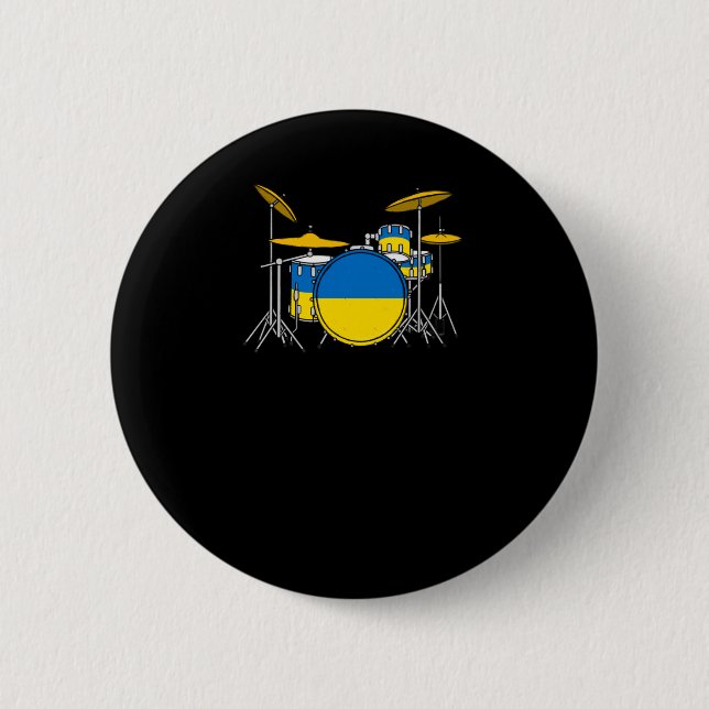 Drum Kit ukrainischer Flag Drummer Musiker Sticker Button (Vorderseite)