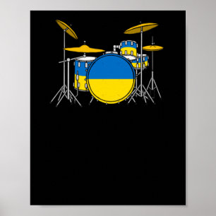 Drum Kit ukrainischer Flag Drummer Musiker Sticker Poster