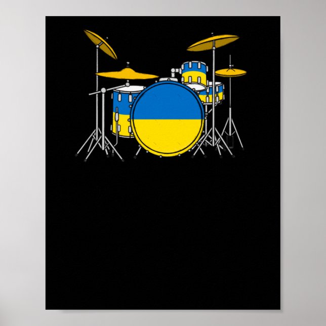 Drum Kit ukrainischer Flag Drummer Musiker Sticker Poster (Vorne)