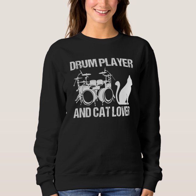 Drum Player And Cat Drumming Musician Drums Instru Sweatshirt (Vorderseite)