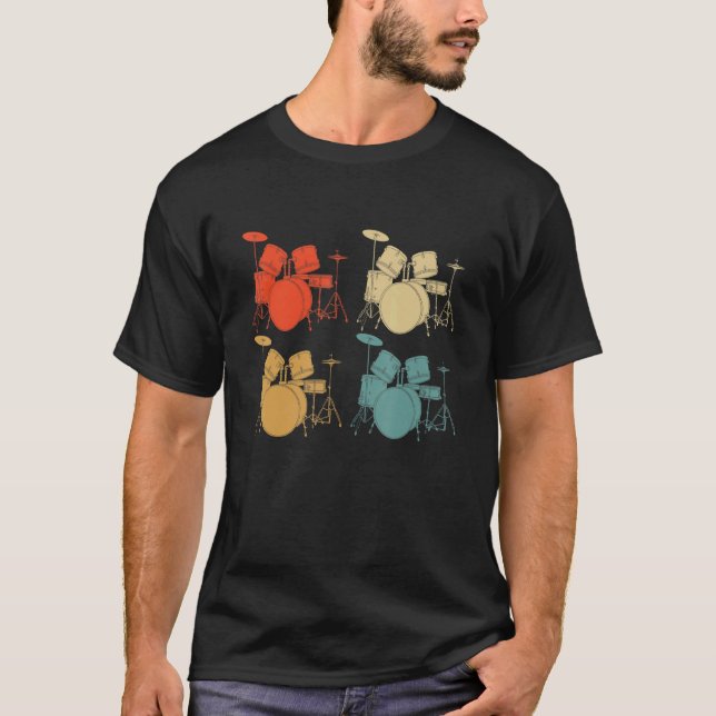 Drum Player Drum Kit mit Trommelmusiker Retro T-Shirt (Vorderseite)