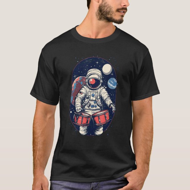 Drum Playing Astronaut Drummer Boy Space T-Shirt (Vorderseite)
