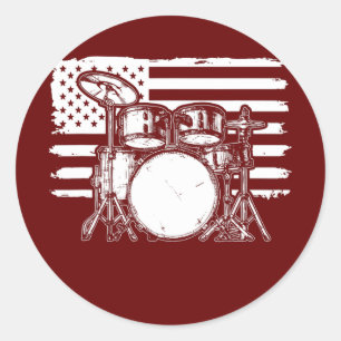 Drum Set American Flag Drummer Patriotic Drum Runder Aufkleber