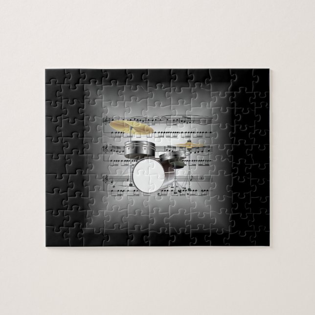 Drum-Set auf 3-D-Noten-Kissen-Silber & Black Puzzle (Horizontal)