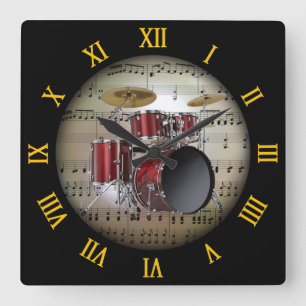 Drum Set ~ Background “The Musical Planet” * ~ Quadratische Wanduhr