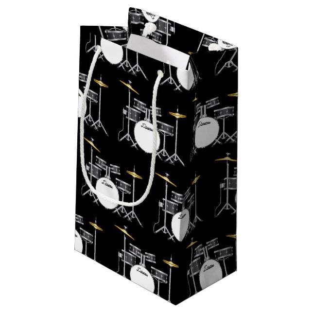 Drum Set Drummer Band Lehrer Musiker Kleine Geschenktüte (Rückseite Schrägansicht)