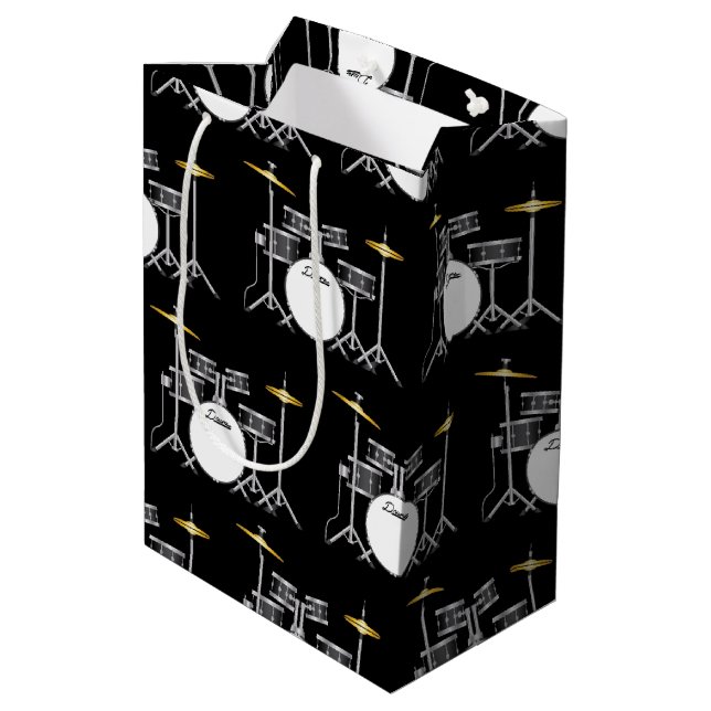 Drum Set Drummer Band Lehrer Musiker Mittlere Geschenktüte (Rückseite Schrägansicht)
