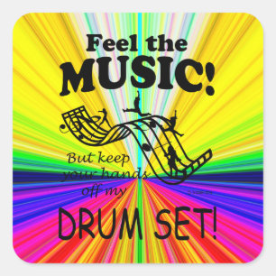 Drum Set fühlen Sie sich wie auf dem Musikplatz. Quadratischer Aufkleber