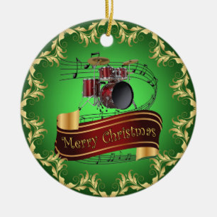 Drum Set ~ Musical Scroll ~ Frohe Weihnachten ~ *  Keramik Ornament