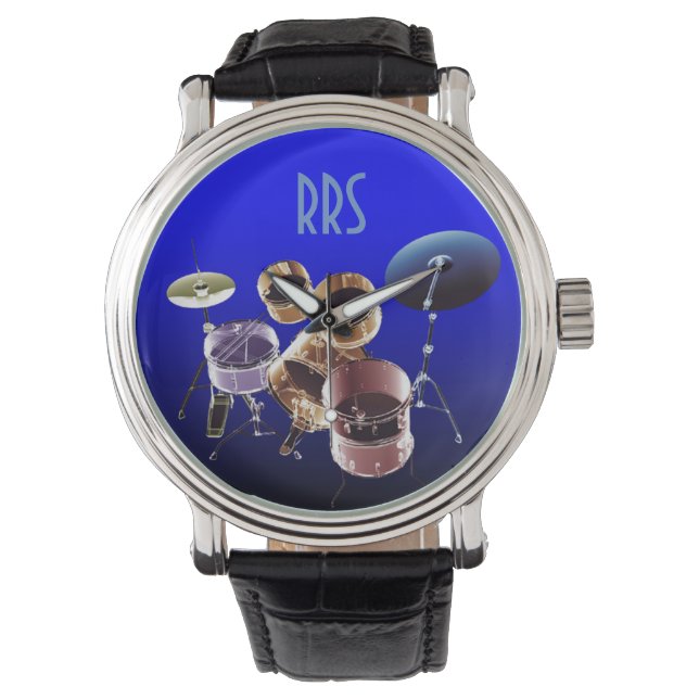 Drum Set Personalisiert Monogram Gift Watch Armbanduhr (Vorderseite)